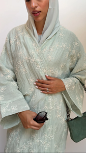 Cárdigan modesto de gasa arrugada con hiyab, caftán de Dubái para uso diario en Ramadán, abaya bordada - Product Image 3