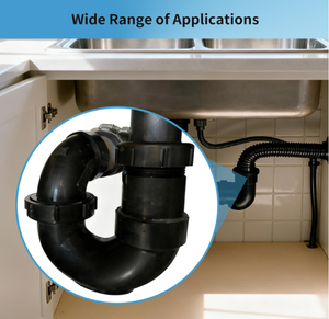 Siphon en P avec bague <span class=keywords><strong>d</strong></span>'adaptation filetée 1-1/2 pouces, kits de vidange anti-fuite et anti-odeur pour éviers de salle de bain/cuisine/camping-car, siphon en P en ABS - Product Image 3