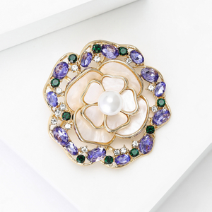 Broche de Joyería de Moda para Mujer, Aleación con Diamantes de Imitación, Perla, Flor, Broche Monet, Rosa Púrpura, Joyería para Regalo de Boda, Fiesta o Banquete - Product Image 2