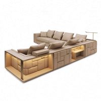 Canapé modulaire en cuir postmoderne 7 places, grand, blanc crème, de luxe, italien, Babylon, avec étagère d'angle