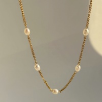 Collar Dazan 2023, Nuevo, Chapado en Oro de 18k, Acero Inoxidable Antideslustre, Serie Invierno, Perla Natural de Agua Dulce, Hecho a Mano