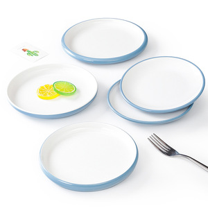 Assiettes à dîner en mélamine de style nordique bicolore, bleu, rondes, couleur unie, pour hôtel et restaurant - Product Image 1
