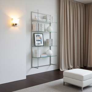 Étagère murale moderne en verre 123x40x H 220 blanc brillant pour salon - Product Image 3