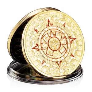 Mexican Maya Aztec Calendar Art Prophecy Culture Gold Plated Commemorative Coin Collectibles