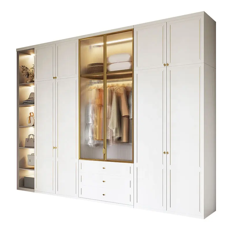 Meubles de chambre à coucher de luxe, assemblage en bois blanc mdf organisateur armoire placard avec tiroir