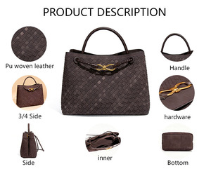 <span class=keywords><strong>Sac</strong></span> fourre-tout de luxe en daim tressé pour <span class=keywords><strong>femme</strong></span> 3386 J Designer, <span class=keywords><strong>sac</strong></span> à bandoulière Intrecciato de créateur, grande capacité, pour voyage et travail - Product Image 3