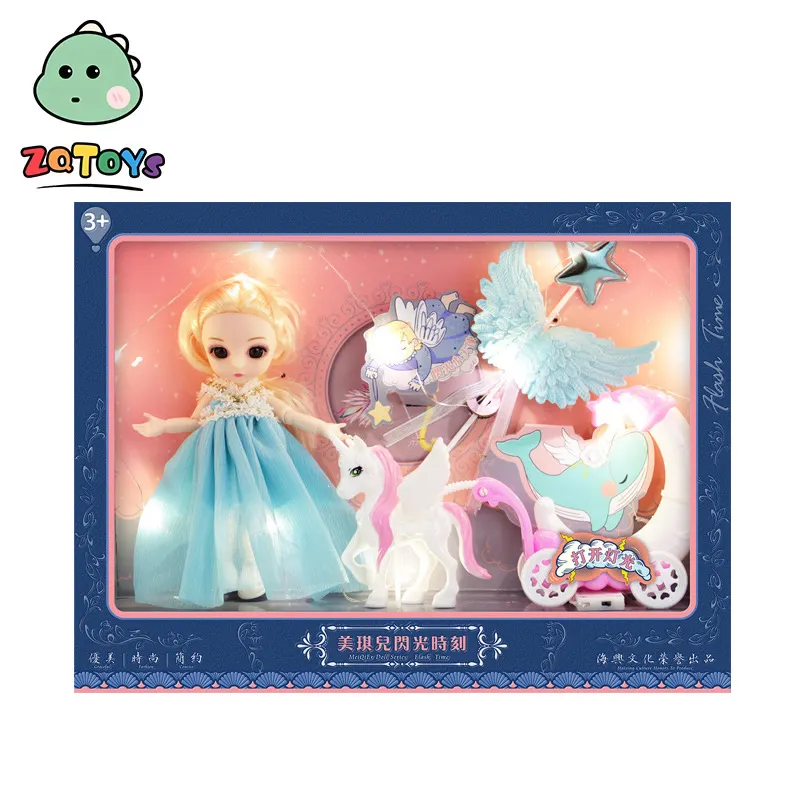 Zhiqu Toys Kids Small Bedroom Family Set 6-inch Exquisite Doll Light Train Girl Gift Children Play Simulation Princess Baby Toys