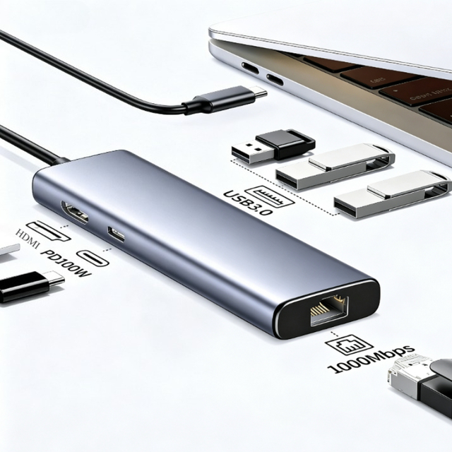 Aluminum 6 in 1 USB C Hub with 4K HDMI Gigabit Ethernet RJ45 1000Mbps 100W PD Charging Multiport Adapter for MacBook Pro Laptop