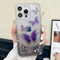 Coques de téléphone portable Diamond Butterfly pour iPhone 16/15/14 Pro Max/13/12/11 - Protection antichoc en TPU avec cordon