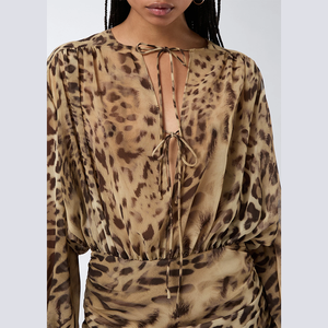 Mini abito Casual a vita alta da donna con paillettes leopardate 2025 ragazza manica lunga a doppio strato - Product Image 4