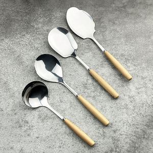 Ustensiles de cuisine de haute qualité avec manche en bois en promotion, batterie de cuisine en acier inoxydable, compatible lave-vaisselle, pour la maison et les cadeaux - Product Image 5