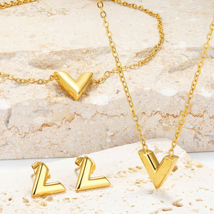 Fashion <b>Jewelry</b> Wholesale Simple V Shaped Stainless Steel <b>Jewelry</b> <b>Set</b> <b>for</b> <b>Women</b> Gold Plated Letter Necklace Bracelet Earrings - Product Image 1