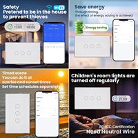 Interrupteur d'éclairage intelligent 3 gangs 3 voies fil neutre cadre en aluminium panneau de verre 2.5D pas de hub 2.4GHz WiFi APP contrôle/Alexa