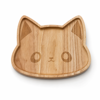 Assiette en bois de caoutchouc en forme de tête de chat mignonne faite à la main pour enfants et tout-petits, pour servir des collations, des fruits et des desserts, assiette en bois écologique