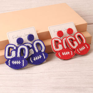 2025 personnalisé perlé Baseball Football Softball boucles d'oreilles à la main jour de jeu boucles d'oreilles pour Sport fête cadeau - Product Image 1