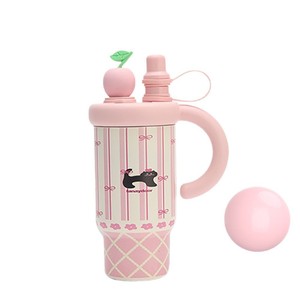 Mug de voyage isotherme Tarnaydoor, design rayé rose avec poignée et couvercle pour femmes - Product Image 1