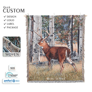 Groothandel op maat gemaakte geweven tapijtdeken met kwastjes, katoen-polyester materiaal, draagbaar, milieuvriendelijk jacquard dekentje - Product Image 1