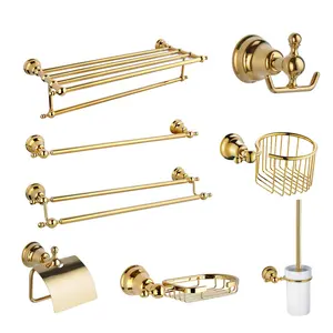 Bathroom Accessories Set Gold Brass Square Paper Tissue Holder Towel Bar Soap Basket Towel Rack Glass Shelf Bath Hardware Set
