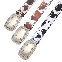 Ceinture à clous JULUN pour femme, ceinture western, imprimé vache, fausse fourrure, boucle métallique gravée, décor rivets, accessoire de taille cowgirl pour jeans