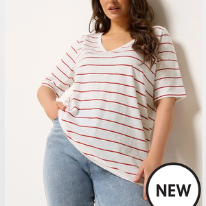 T-shirt Confort Rayé en Coton Doux à Manches Courtes pour Femme Grande Taille Coupe Décontractée Essentiel Polyvalent pour le Quotidien et les Superpositions - Product Image 5