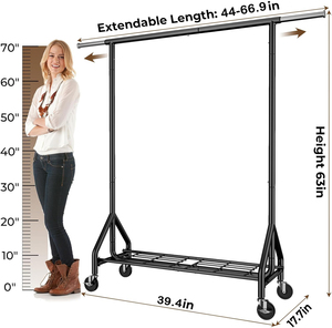 Porte-vêtements métallique sur roulettes moderne à barre unique, avec barre <span class=keywords><strong>de</strong></span> suspension extensible, idéal pour les grands magasins - Meilleures ventes - Product Image 4