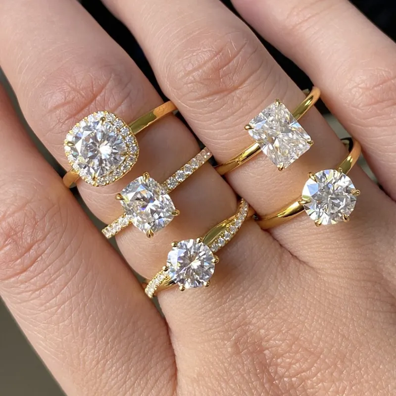 Provence Groothandel Zilver Moissaniet Ring Verguld 1ct 2ct 3ct Diamant Halo Ring Fabriek Prijs