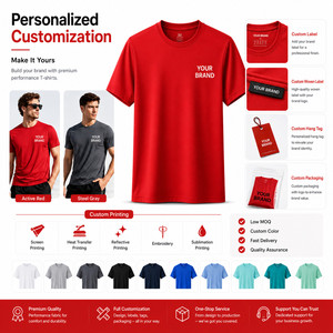 T-shirt à manches courtes col rond pour homme, couleur unie, décontracté, tricoté en Spandex/Polyester, imprimé par transfert thermique, séchage rapide, logo imprimé sur le devant - Product Image 1