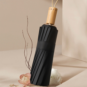 Parapluie publicitaire pliant en 3 sections, manuel, fait main, avec manche en bois rétro, en tissu pongé, personnalisable, cadeau d'affaires - Product Image 4