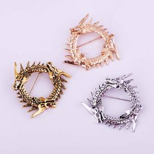 レトロなファッションメンズスーツフープピンブローチスカーフ服飾りゴールドシルバーヴィンテージ3頭ドラゴンメッキラペルピンブローチ - Product Image 6