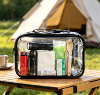 Pochette cosmétique personnalisée avec logo, sac à maquillage transparent en PVC, trousse de toilette étanche avec fermeture éclair et sangle de transport