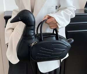 Sac à main bandoulière pour femme vintage, motif animal cygne, avec fermeture éclair, en PU, sangle unique - Product Image 1