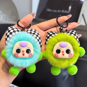 Portachiavi a Forma di Papillon con Piccola Palla di Carbone, Ciondolo in Pelo di Coniglio, Decorazione per Borse e Libri - Product Image 1