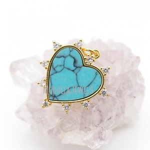 PM43445 Natural Gemstone Turquoise Heart Pendant Gold Plated Love Zircon Charm for Bracelet Earring <strong>Jewelry</strong> Making <strong>Supplies</strong> - Product Image 3