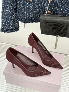 Jimmy High Quality Fashionable Women'S <b>Shoes</b> Wine Red Mesh Inlaid With Same Color Rhinestones Comfortable And Breathable Chooing - Product Image 3