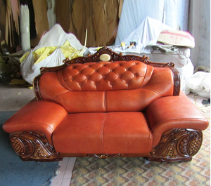European American First Layer Cowhide Solid Wood Small Apartment Three Seater <b>U</b> Shaped Retro <b>Living</b> Room Genuine Leather Sofa - Product Image 2