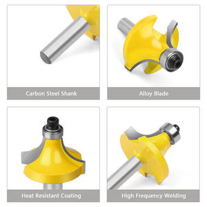Lama Doppia in Carburo di Tungsteno con Gambo Rotondo da 6mm, 1/4" e 8mm, 45° #   Set di 6 Frese per Router con Corpo in Acciaio e Scatola in Legno - Product Image 4