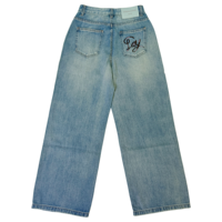 Jean en denim délavé léger taille haute coupe large décontracté pour femme, modèle Joker, haute qualité, personnalisable, collection 2026