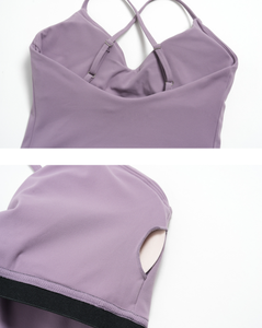 Set Yoga TZ9616 in Spandex Crema Spazzolato con Top Corto Imbottito a Spalline Sottili e Leggings a Vita Alta a Zampa per Sport - Product Image 5