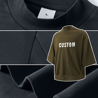 T-shirt Homme Premium Col Montant Coupe Boxy 100% Coton Tricoté 305G Col Mock Neck Ourlet Côtelé Manches Courtes Personnalisé Vintage Respirant
