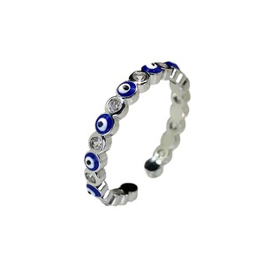 클래식 18K 금도금 구리 마이크로 인레이 핑크 이블 아이 블루 지르콘 오픈 링 (여성/남성용) - Product Image 5