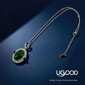 Conjunto de collar con colgante de jade UGood, cadena plateada con circonita redonda, joyería llamativa para regalo - Product Image 4