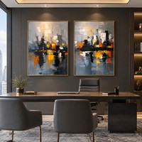 Peinture murale abstraite texturée 3D 100 % peinte à la main, paysage urbain, sur toile encadrée, décoration moderne à peinture épaisse pour salon et hôtel