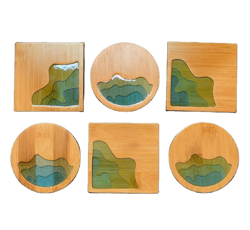 Nhựa Sáng Tạo Vòng Vuông Tùy Chỉnh Tre Coaster Uống Trà Cup Tray Mats Đặt Tre Gỗ Coaster