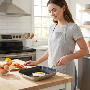 Juego de Sartenes Modernas Cuadradas de Cerámica Tri-Ply Antiadherente de Acero Inoxidable Multifuncional Ecológicas Aptas para Inducción y Gas - Product Image 6