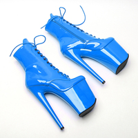 20CM / 8 pouces brevet PU supérieur femmes mode tendance haut talon plate-forme à lacets avant bottine pôle bottes de danse