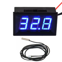 Termometer suhu mobil/reptil, pengukur suhu mobil/tangki akuarium Mini tampilan LED DC 12V merah hijau biru
