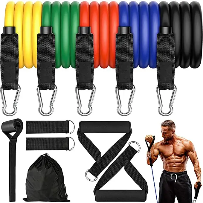 5 levels heavy duty adjustable gym fitness workout elastic 11pcs latex resistance bands tube set
