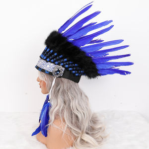 Coiffe indienne élastique douce inspirée du Powwow pour Halloween, avec détails perlés, couleur personnalisable, ajustement confortable, pour costume adulte - Product Image 3