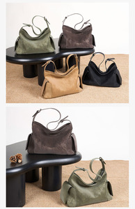 Autumn Winter Women's Genuine Leather Handbags Frosted Cowhide Crossbody <b>Shoulder</b> <b>Bags</b> Zipper Fashionable Suede Leather Design - Product Image 2