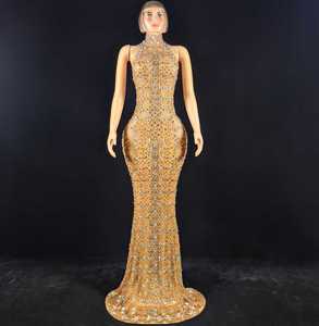 Robe de Soirée de Luxe Élégante Longue pour Femme avec Col en V, Nouveautés, Robe de Bal Ornée de Cristaux - Product Image 5